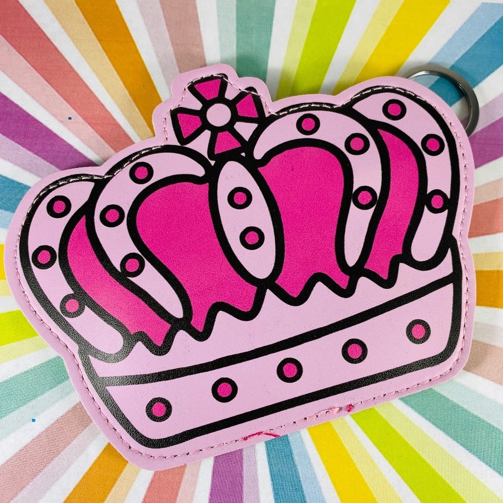 Adorable pleather faux leather crown shaped change purse key chain Kawaii
